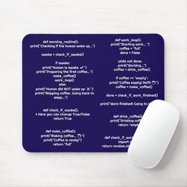 Python morning_routine() Mouse Pad – Coders Gift (Com mouse)
