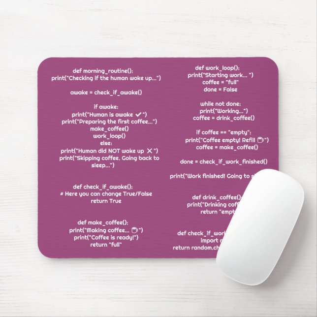 Python morning_routine() Mouse Pad – Coders Gift (Com mouse)