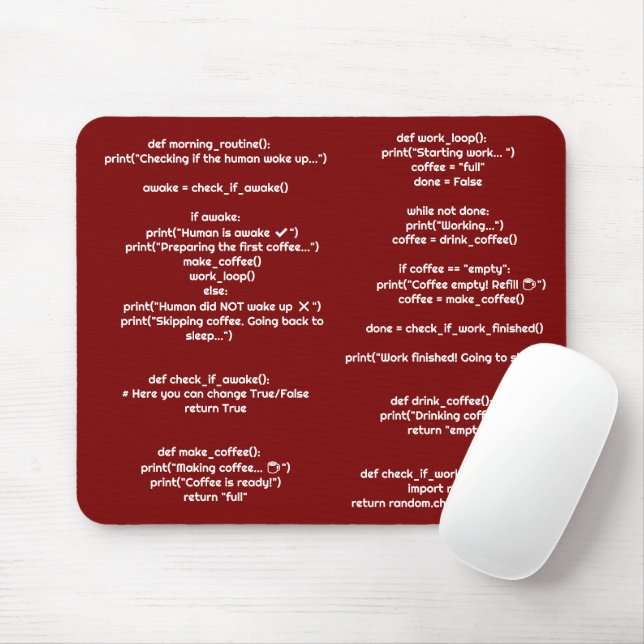 Python morning_routine() Mouse Pad – Coders Gift (Com mouse)