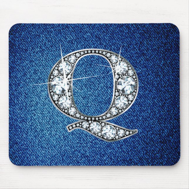 Q Faux-"Diamond Bling" em Denim Mousepad (Frente)