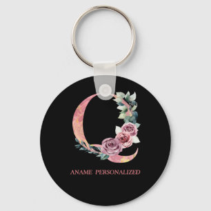 Q Nome Floral Monograma Letras Chaveiro de Agar Ro