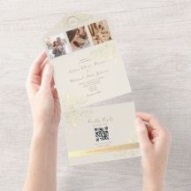 QR Code Ivory Gold Floral Wedding