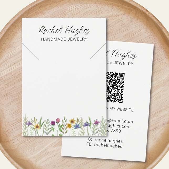 QR Code Jewelry Floral Necklace Display Card (Criador carregado)