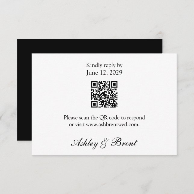 QR Code Minimalist Classic Black White RSVP Card (Frente/Verso)