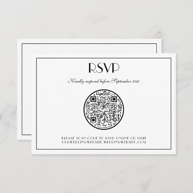 QR Code Modern Elegant Art Deco Weding RSVP Card (Frente/Verso)