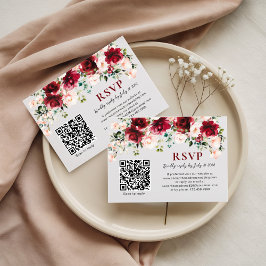 QR Code RSVP Card Burgundy Blush Floral Wedding