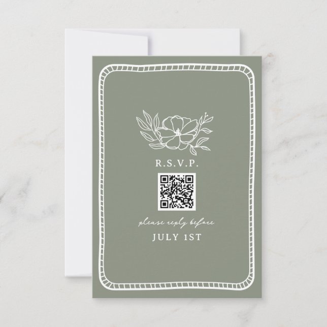 QR Code Sage Green Floral Weding QR RSVP (Frente)