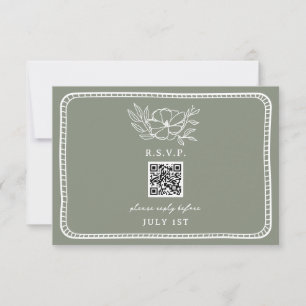 QR Code Sage Green Floral Weding QR RSVP