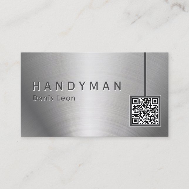 Qr Code Stainless Steel Handyman Cartão de visita (Frente)
