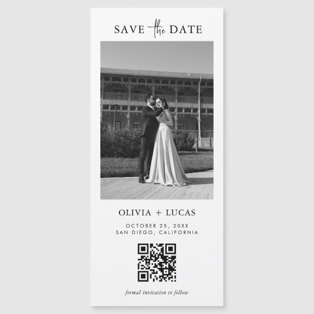 QR Code Style Photo Magnetic Wedding Save The Date (Frente)