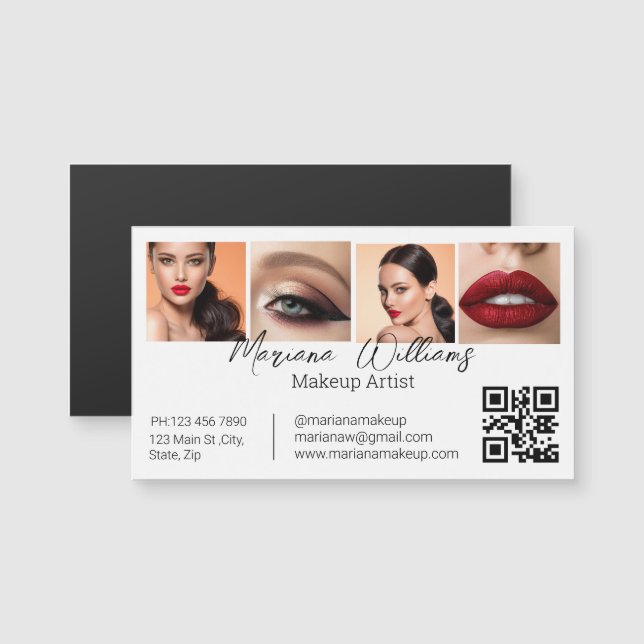 qr código makeup artist 4 fotos imã comercial (Frente/Verso)