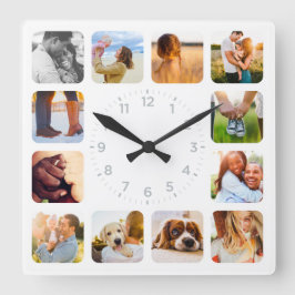 Quadrado 12 Foto com Número de Cinza Arredondada Relógio de