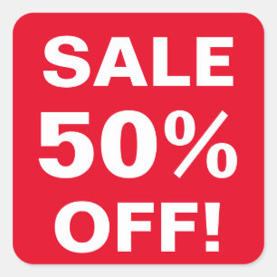 Quadrado 50% do adesivo do preço de venda fora do mercado p