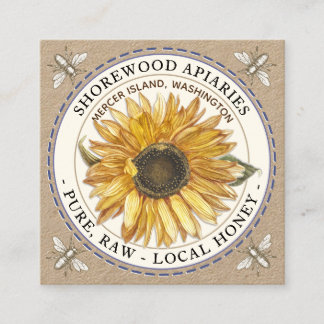 Quadrado Abelhas e Sunflower Honey Kraft Cartão de visita