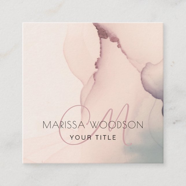 Quadrado Abstrato Blush Pink Monograma Cartão de visita Qua (Frente)
