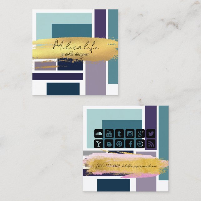 Quadrado Abstrato, cartão de visita de mídia social (Frente/Verso)