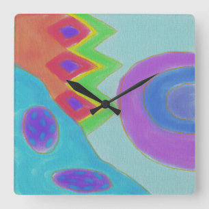 Quadrado Abstrato de pintura colorida relógio grande