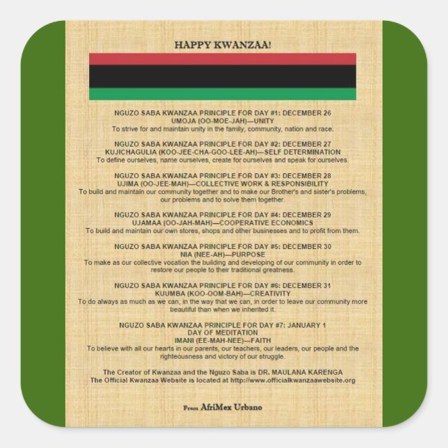 Quadrado Adesivo AfriMex Urbano Kwanzaa Série 4 (Frente)