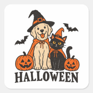 Quadrado Adesivo Assustador de Gato e Cachorro de Halloween