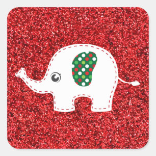 Quadrado Adesivo branco de elefante vermelho-brilhante