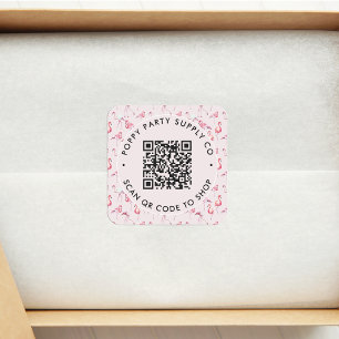 Quadrado Adesivo da Loja de Código QR Personalizado Pink Fl