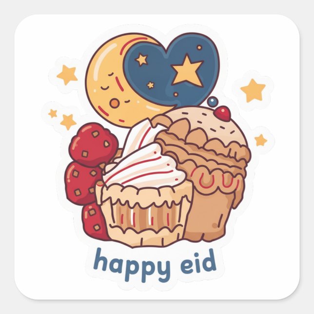 Quadrado Adesivo da Lua Crescente da Mesquita Eid Mubarak (Frente)