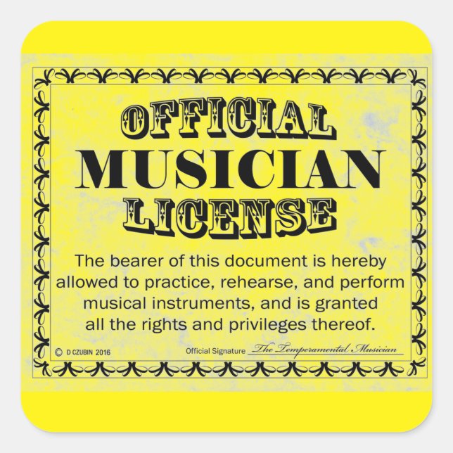 Quadrado Adesivo da Praça da Licença para Músicos (Frente)