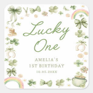 Quadrado Adesivo de 1º Aniversário do Lucky One Shamrock