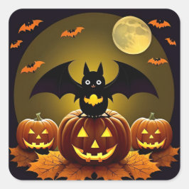 Quadrado Adesivo de Abóbora de Morcego de Halloween para De