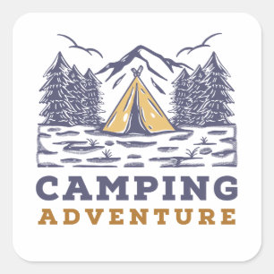 Quadrado Adesivo de Acampamento Fofo ao Ar Livre   aventura