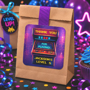 Quadrado Adesivo de Agradecimento de Aniversário de Arcade
