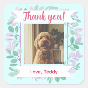 Quadrado Adesivo de agradecimento de cachorro personalizado