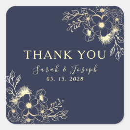Quadrado Adesivo de Agradecimento de Casamento Azul Marinho