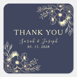 Quadrado Adesivo de Agradecimento de Casamento Azul Marinho