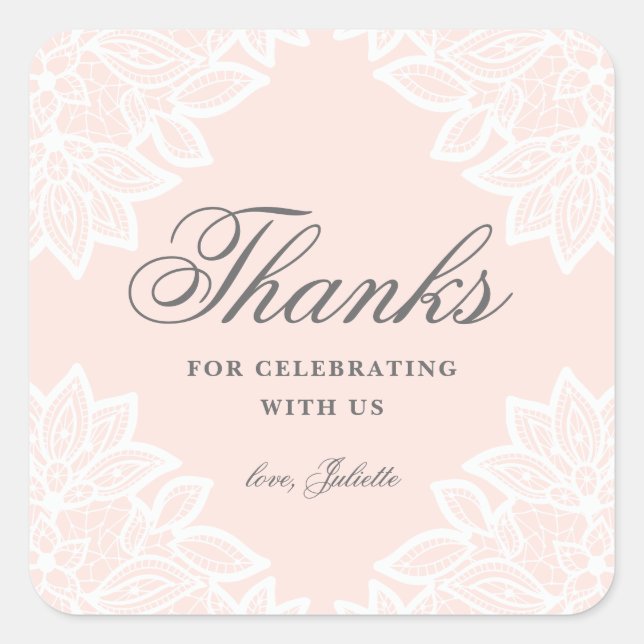 Quadrado Adesivo de agradecimento de chá de bebê com renda  (Frente)