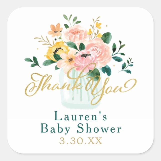 Quadrado Adesivo de Agradecimento Flor de Campo (Frente)