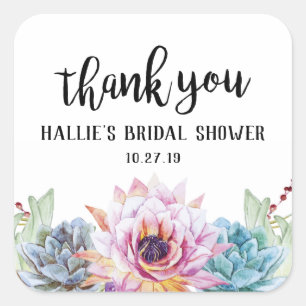 Quadrado Adesivo de Agradecimento Suculenta