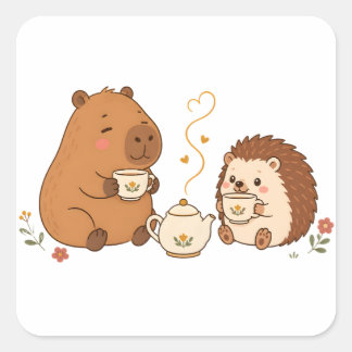 Quadrado Adesivo de Amigos do Chá do Capivara Fofinho eouri