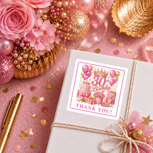 Quadrado Adesivo de Aniversário de 30 Anos Dourado e Rosa M