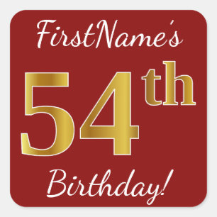 Quadrado Adesivo de aniversário de 54 anos, dourado falso,
