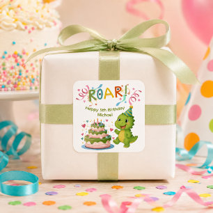 Quadrado Adesivo de aniversário de dinossauro personalizado