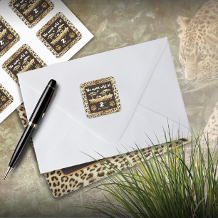 Quadrado Adesivo de Aniversário Estampa de Leopardo