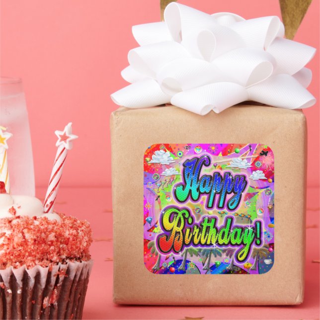 Quadrado Adesivo de Aniversário Vista Express (Festa)