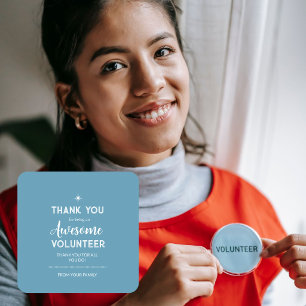 Quadrado Adesivo de Apreciação de Voluntário Editável azul