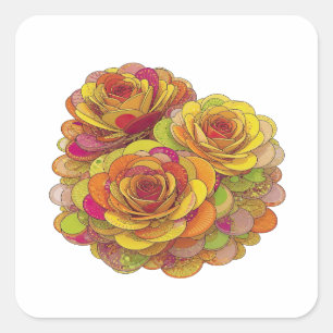 Quadrado Adesivo de Arte Amarelo JOGOSO TRÊS ROSAS