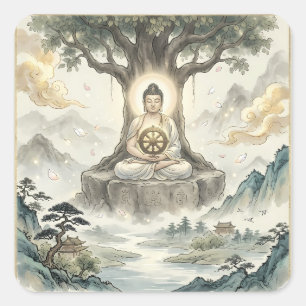 Quadrado Adesivo de Arte de Meditação Gautam Buddh - Dha Pa