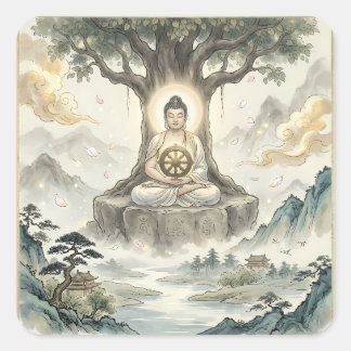 Quadrado Adesivo de Arte de Meditação Gautam Buddh - Dha Pa