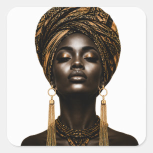 Quadrado Adesivo de Arte de Mulher Negra Africana Elegante
