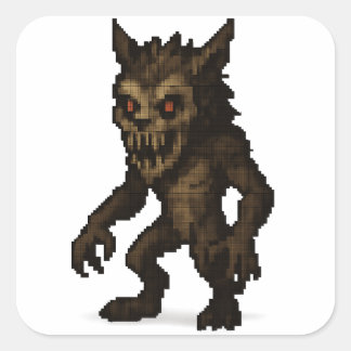 Quadrado adesivo de arte em pixel monstro do lobisomem asso