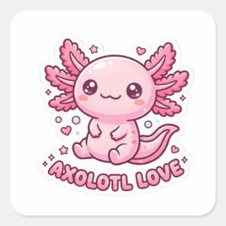 Quadrado Adesivo de Axolote Rosa Kawaii Fofo